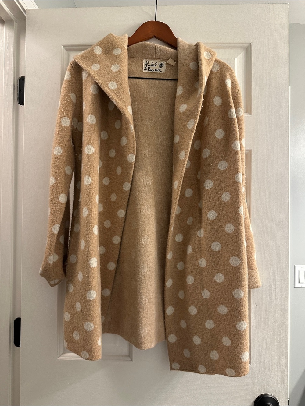 Field & Flower Tan Polka Dot Open Front Coat